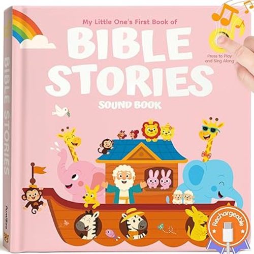 Bible Stories Christian Sound Books for Kids & Toddlers – 6 Christian Jesus Songs, Religious Christening and Baptism Gifts for Baby Girls, Rechargeable Music Song Books, Interactive Bible Toys