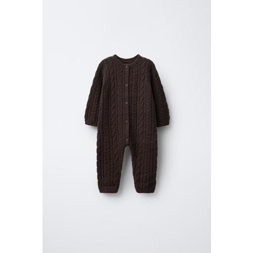 CABLE KNIT JUMPSUIT - Dark brown | ZARA United States