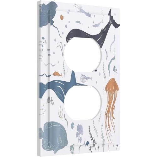 Kids Sea Animal Decorative 1 Gang Single Duplex Light Switch Plate Outlet Cover Decorative Wall Plate Switchplate Electrical Faceplate for Nursery Kidsroom Bedroom Decor
