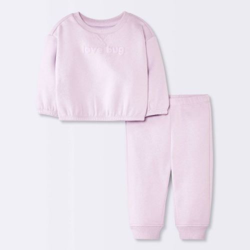 Baby Girls' 2pc Love Bug Fleece Sweatshirt and Jogger Pants Set - Cloud Island™ Purple