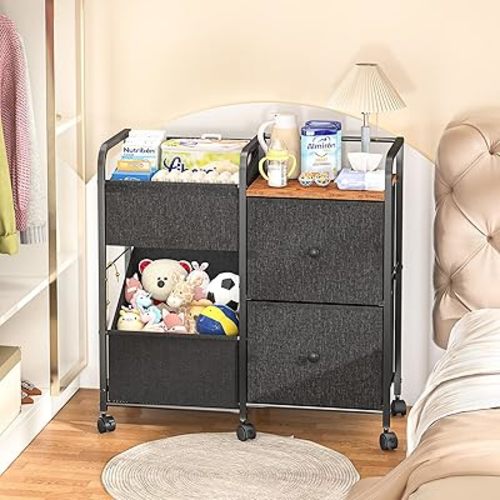 Baby Diaper Caddy Organizer Cart, Bedside Cart for Baby Essentials, Newborn Nursing Storage with Drawers and Lockable Wheels, Baby Organizers and Storage for Bedroom, Living Room, Bathroom