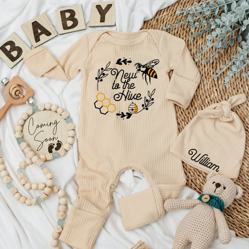 New To The Hive Baby bodysuit and hat set, New Baby Bodysuit, Baby Shower Gift, Baby Outfit, Cute baby, Funny Baby, Boho Baby, Nature Lover