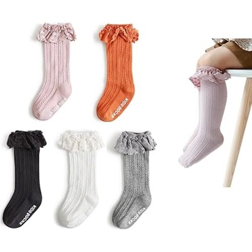 Toddler Boy Girl Knee High Ruffle Socks for Girls Infant Baby Grip Non Slip Cute Cotton Long Socks Stocking Stuffers
