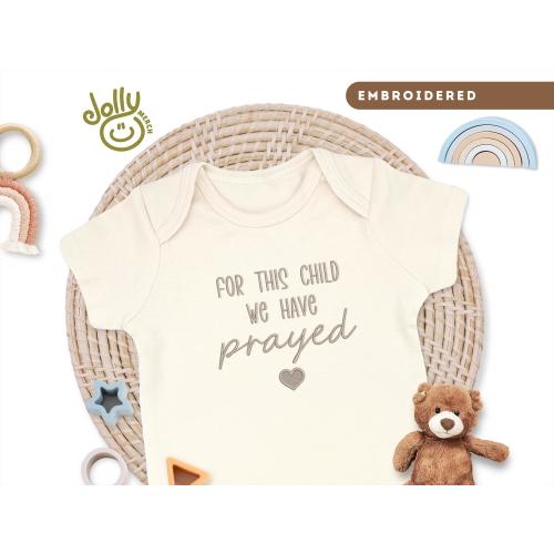 Embroidered "For This Child We Have Prayed" ONESIES® Brand Bodysuit, IVF Pregnancy Announcement, 100% Cotton Natural Color Baby Bodysuit
