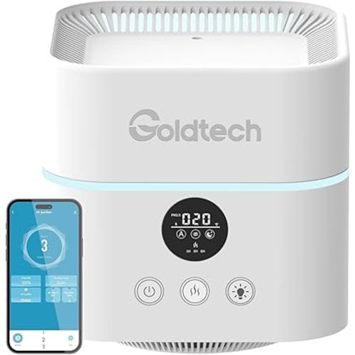 Air Purifier and Humidifier Combo for Bedroom Up to 200Ft²,H13 True HEPA Filter Desk Air Purifiers with Smart WiFi,500ML Water Tank,LED Light,Small Air Purifier for Bedroom,Office