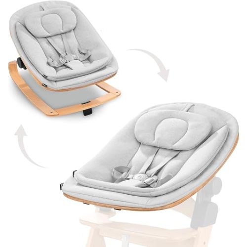 Hauck Alpha+ 2 in 1 Bouncer Eco Light, Grey - FSC Sustainable Certified Beechwood, from Birth, Doubles as Floor Standing Rocker, Newborn Set, Compatible with Alpha Highchair, Click On