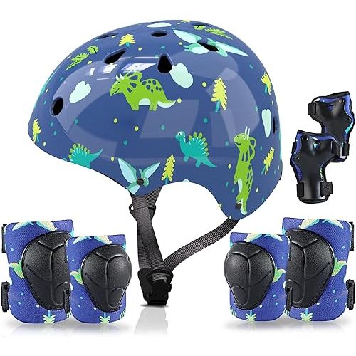 Kids Helmet with Knee Pads Elbow Pads and Wrist Guards,Child Protective Gear for Boys Girls Age 3-5-8 Years fit Roller Skates, Skateboarding, Scooter Bicycle Skate Scooter Skateboard