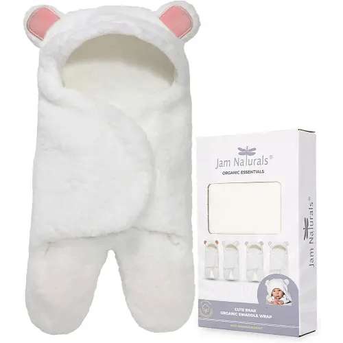 Jam Naturals- Baby Swaddle Blanket, Cute Bear Organic Receiving Swaddling Wrap, Newborn Baby Girl Soft Plush Registry Gift (Pink 0-3)