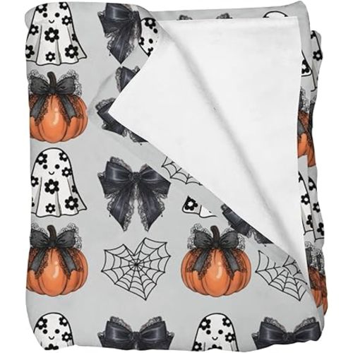 Cute Pumpkins Spiderwebs Bows Baby Blankets for Boys Halloween Infant Toddler Newborn Swaddle Receiving Blankets for Crib Stroller Spooky Halloween Nursery Bed Blanket Gray 60x80inch