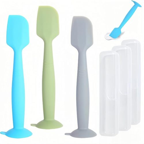 Baby Diaper Cream Spatula 3 Pack Diaper Spatulas Soft Silicone Diaper Cream Applicator Baby Butt Paste Spatula Brush with Suction Base,Full Size(Gray+Off-white+Green