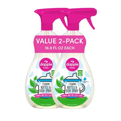 Dapple Baby - Fragrance-Free Foaming Bottle & Dish Spray - 16.9oz (2 Pk) | Plant-Powered Cleaner for Baby Bottles, Pump Parts, and Sippy Cups, Includes 1 Pump