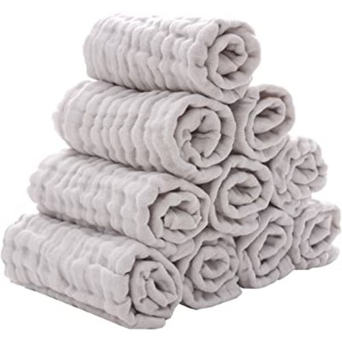 MUKIN Baby Washcloths - Natural Cotton Baby Wipes - Soft Newborn Baby Face Towel for Sensitive Skin- Baby Registry as Shower, 10 Pack 12x12 inches