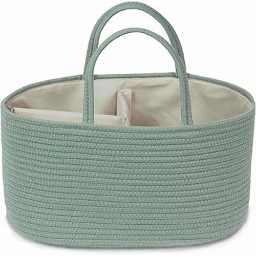 Diaper Caddy Organizer, Empty Gift Basket for Newborn Essentials, Baby Storage Basket, Stylish Gift Bag for Baby Shower, Boys and Girls – Large, Sage Green