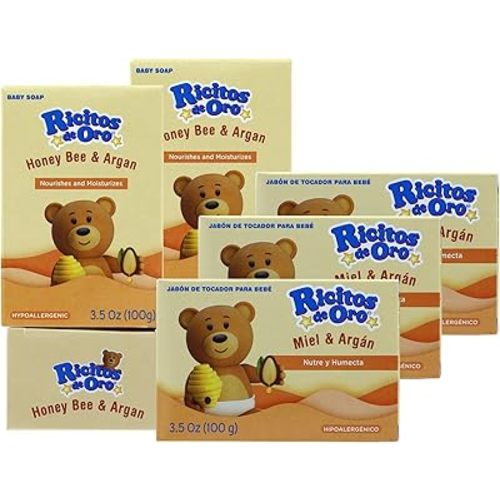 Ricitos de Oro Honey Bee Bar Soap, Hypoallergenic Bar Soap, Assists in Moisturizing Baby's Skin, Delicate Skin, 6-Pack of 3.5 Oz, 6 Bar Soaps.