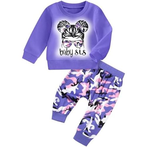 Toddler Baby Girl Clothes Cute Graphic Long Sleeve Sweatshirt Camouflage Pants Sweatsuit Infant Fall Winter Outfits