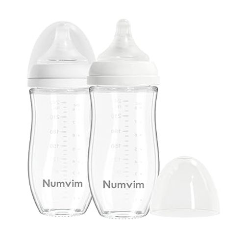 Glass Baby Bottle Gentle & Extra Slow Flow, Breastfeeding Bottle with Anti Colic Nipple for 3 Months Babies, Includes M Nipples, (8Oz, 2 Packs)