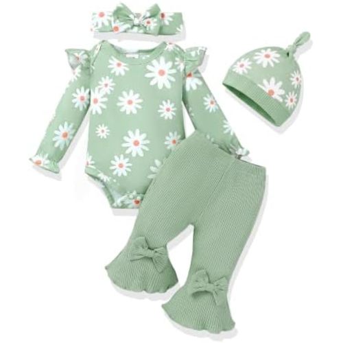 AMAWMW Baby Girl Clothes Ruffle Sleeve Romper Flared Pants Infant Outfit