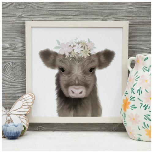 Calf With Flower Crown Wood Wall Decor
