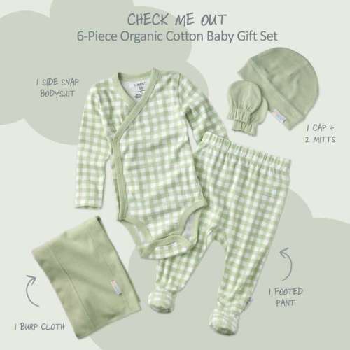 CHECK ME OUT BABY 6-Piece Gift Set, Sage Check - butterblu | Maisonette
