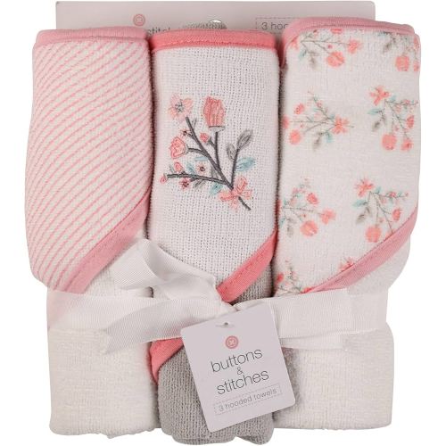 Buttons and Stitches Baby Infant 3 Pack Hooded Towel