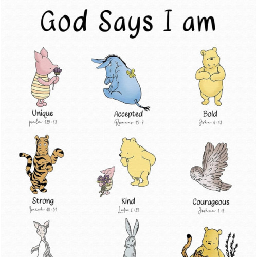 Classic Winnie Wall Art, God Says I AM Biblical Affirmations, Christian Nursery Decor, Inspirational Scripture Print, Kid's Room Decor Unframed CANVAS Print 12"X16"