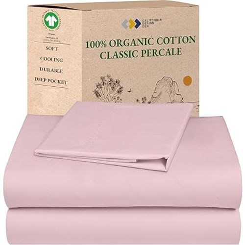 California Design Den Soft 100% Organic Cotton Bed Sheets Twin Size Set with Deep Pockets - Crisp Percale Sheets, Breathable and Durable Bedding Set (Pink - Chalky Tone)