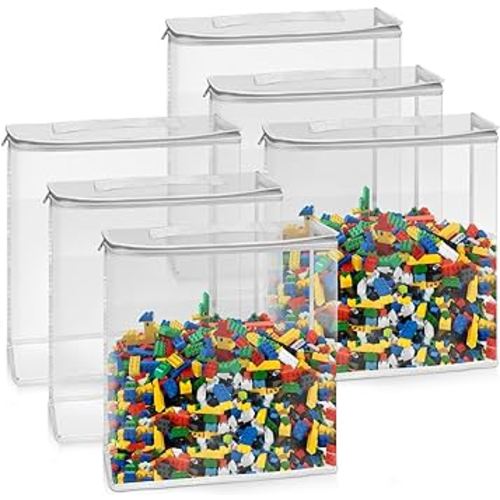 6 Pack Transparent Toy Storage Bag, Clear Toy Organizer Case with Zipper for Blocks Set, Puzzles, Small Toys