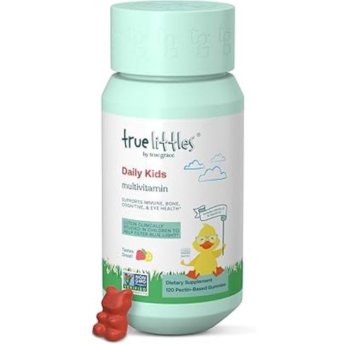 True Grace True Littles Daily Kids Multi - 120 Pectin Gummies - Immune, Cognitive, Bone & Eye Support - Clinically Studied Lutemax Kids Lutein & Vitamin D3 + K2 - Allergen Free & Vegan - 120 Servings