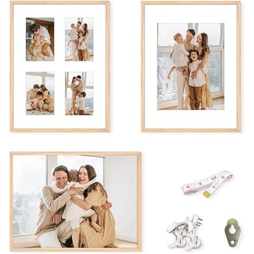 12x16 Picture Frame,OAK Wood Photo Frame 8.5x11 with Mat or 4x6 with 4 Mat with Perspex Glass for Vertical or Horizontal Wall Display for Photo, Christmas Gift,Set of 3