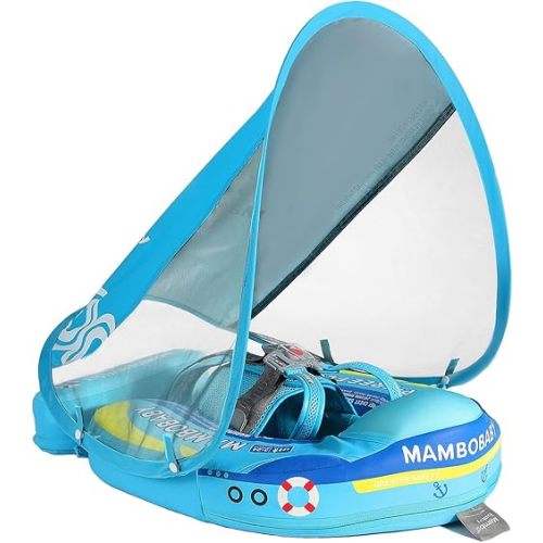 Mambobaby Float with Canopy Size Improved Non Inflatable Infant Pool Float Smart Mambo Float Swim Trainer Add Tail Baby Swim Float Mambo Baby Float Solid Air Free Water Waist Swimming Ring