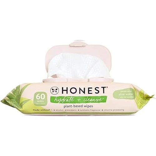 The Honest Company Hydrate and Cleanse Naturally Scented Wipes, Cleansing Multi-Tasking, 99% Water, Plant Based, Hypoallergenic, Aloe Cucumber, 60 Count