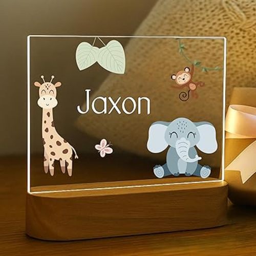 Craft & Clan Safari Night Light for Kids | Personalized Baby Night Light | Custom Name Jungle Nursery Decor, Plug-in LED Nightlight | Custom Baby Shower Gifts for Newborns, Toddlers, Boys, Girls