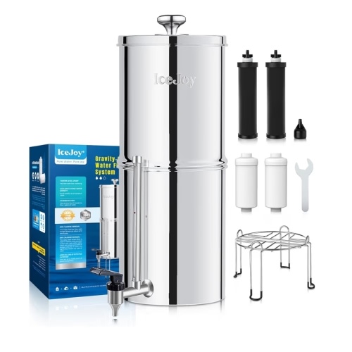 8-Stage Gravity Water Filtration System 3.0 Gallon-304 Stainless Steel Countertop System with 4 Filters and StandReduce 99.9% Chlorine, NSF/ANS 42 Certifcation