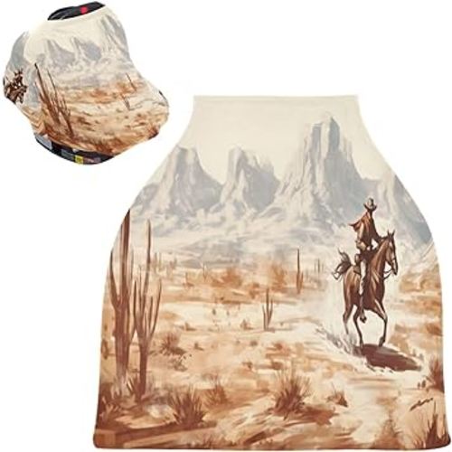 YETTASBIN Western Desert Cowboy Baby Car Seat Cover, Stretchy Canopy Cover Soft Breastfeeding Cover Breathable Infant Stroller Cover for Newborn Girl Boy