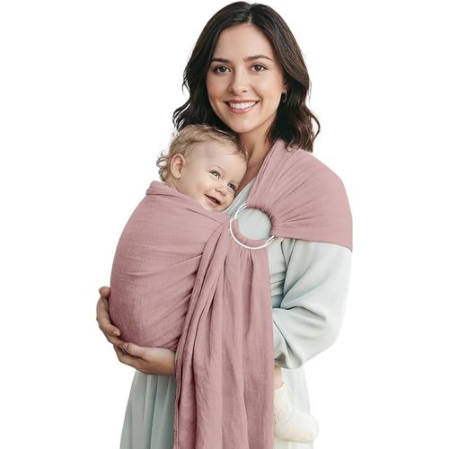 Baby Ring Sling Wrap, Lightweight Baby Sling for Infants and Toddlers, Cotton Baby Wraps Carriers for Babies 7-35 lbs, Baby Shower Gifts, Pink