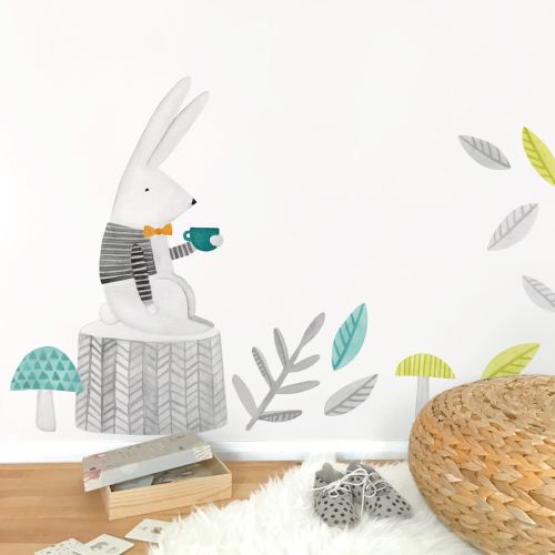 Thoughtful Rabbit - Fabric Wall Decal - Woodland - Mej Mej