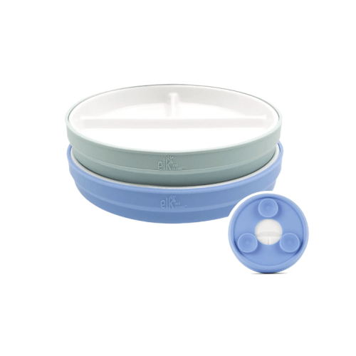 6.7"/16cm Porcelain White Divided Plates with Silicone Suction Sleeves