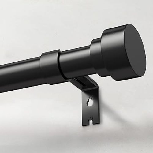 Heavy Duty Curtain Rods for Windows 48 to 84 Inch, 1 Inch Adjustable Black Curtain Rod Set with Easy Installation and Modern Design (A1,Black,30-90")