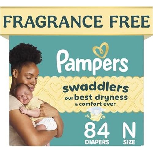 Pampers Swaddlers Newborn Diapers, Size Newborn (<10 lbs), 84 Count, Fragrance Free, Hypoallergenic, Absorbent, Pediatrician Recommended, Skin Safe