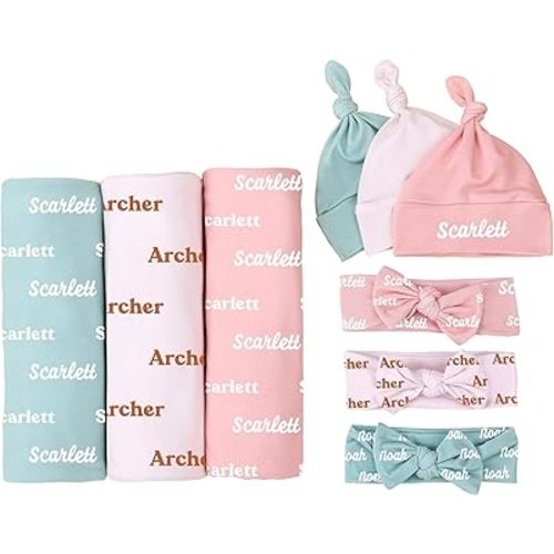 Personalized Jersey Knitted Stretchy Swaddle Blanket for Baby Boy and Girl, Custom Name Soft Stretchy Receiving Blanket for Newborns