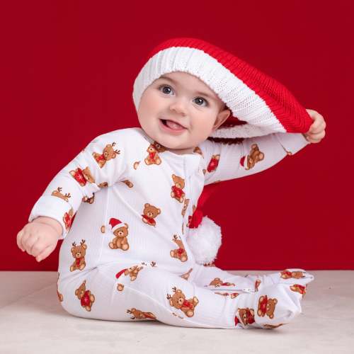 Christmas Bears Ribbed Zip Romper