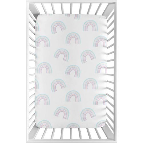 Sweet Jojo Designs Girl Baby Fitted Mini Crib Sheet Rainbow Turquoise, Purple, White and Pink