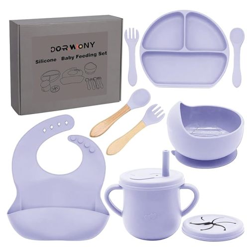 100% Silicone Baby Feeding Set,BPA Free Baby (Purple)