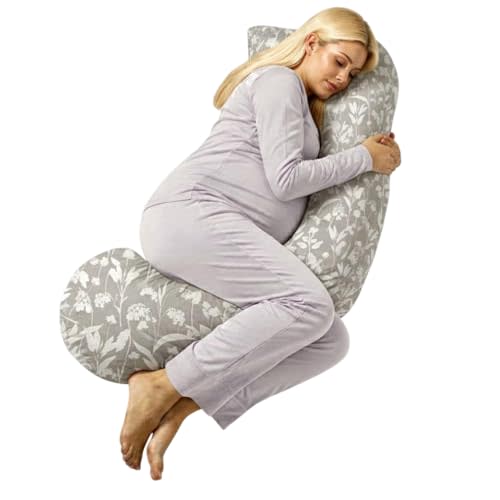 C Shaped Pregnancy Pillow for Sleeping, 55 Inch Maternity Body Pillow with Cooling Cotton Cover, Full Body Support for Side Sleeping, Back, Hips & Belly, Foraged Herbs