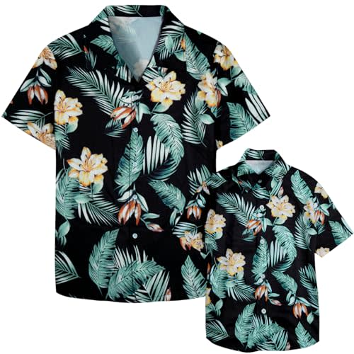 Hawaiian Dad and Son Matching Shirts - Floral Print Short Sleeve Button Down Cute Fathers Gift Set Baby Clothes