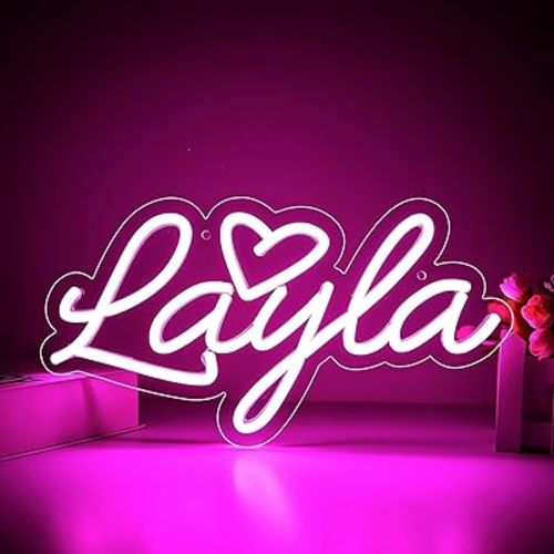 Layla Name Neon Sign for Wall Decor,LED Layla Name Neon Light for Kids Bedroom,Layla Birthday Party Decoration,Neon Sign Customizable,Birthday Name Decor for Girl,Size 13.4*7.1 inches(JTLD088)