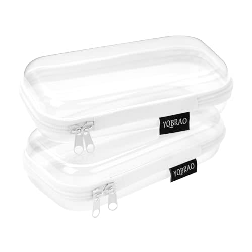 YQBRAO Set of 2 - Hard Sided Clear Zipper Case for Storage - Professional-Grade Plastic Hard Shell Zippered Organizers, Cosmetic Bag, Snack Bins
