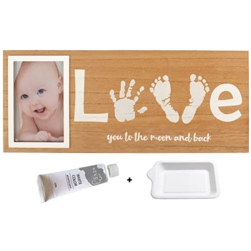 Baby Footprint & Handprint Photo Frame Kit | Includes White Paint and Paint Tray | Newborn Keepsake Frame | Foot & Hand Impression (17 x 7 Inches)