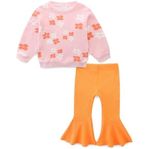 Toddler Baby Girl Clothes Long Sleeve Crewneck Sweatshirt with Bell Bottom Pants Spring Fall Winter Outfits