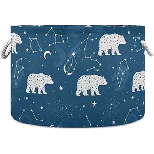 DOMIKING Large Storage Basket Bears Constellations Blue Print Storage Bin Box Kids Laundry Hamper for Nursery Clothess Books Home Decor